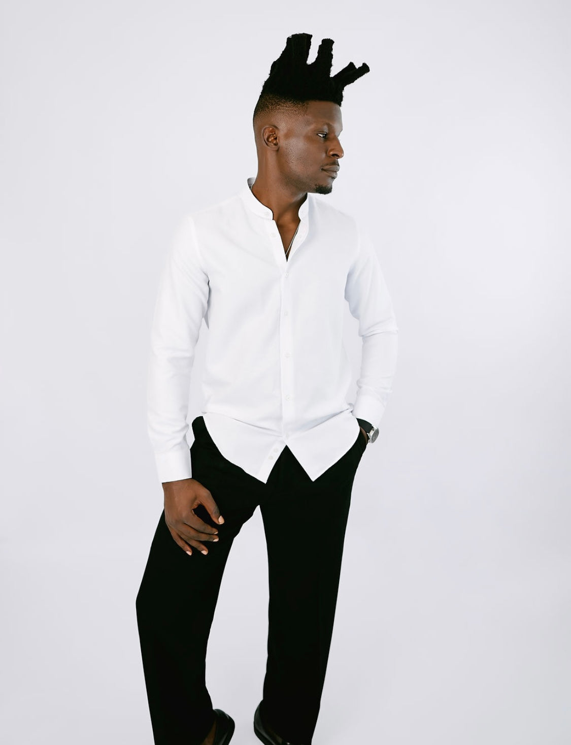 White Oxford Bishop Collar Shirt