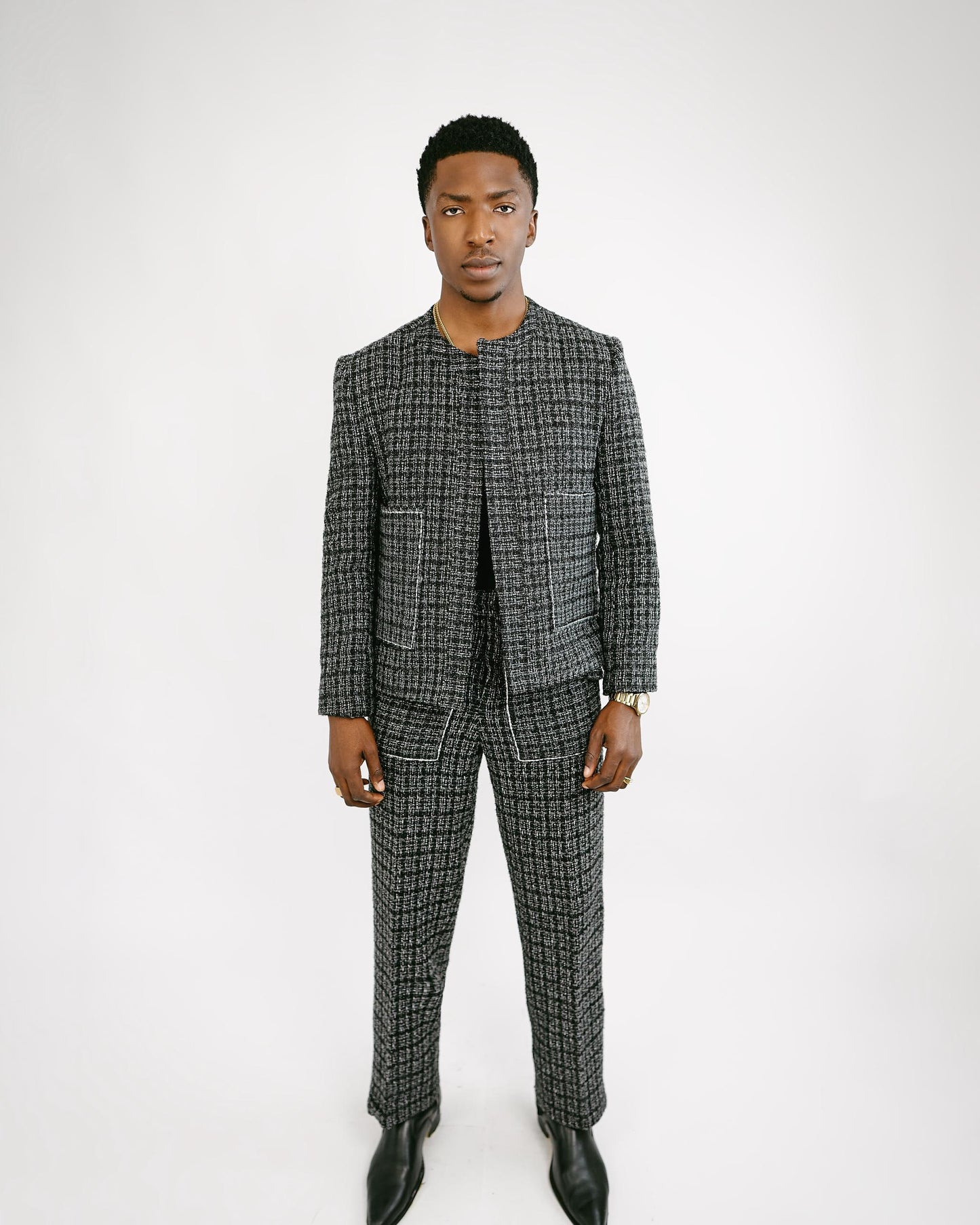 Black Tweed Trucker Jacket and Pants
