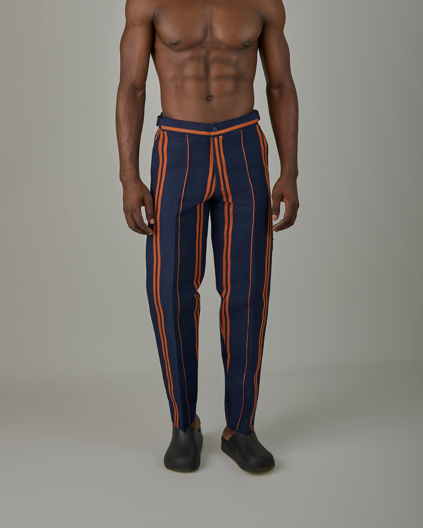 Navy blue and orange stripe Aso Oke pant