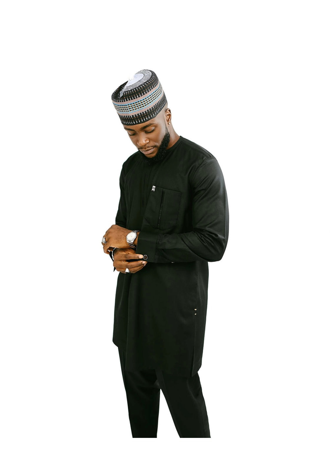 Black Kaftan with flap and pocket detailing (RTW)