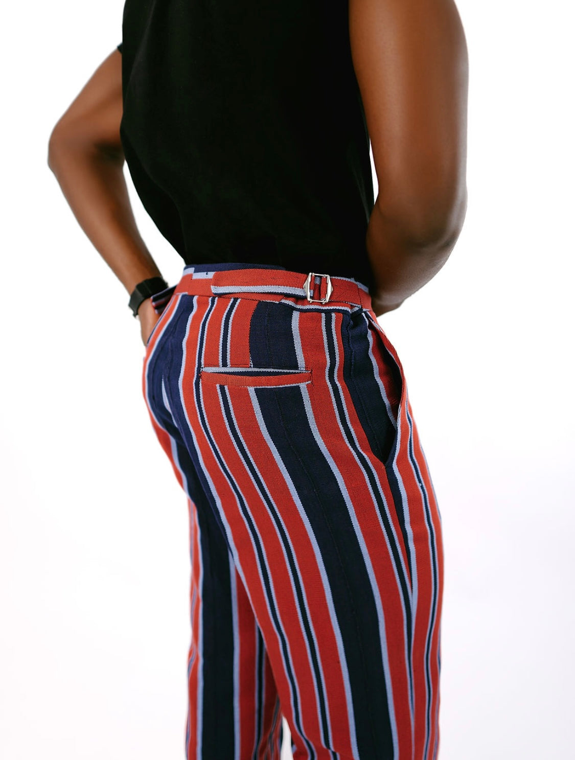 Wine and Blue Stripe Aso Oke Trouser