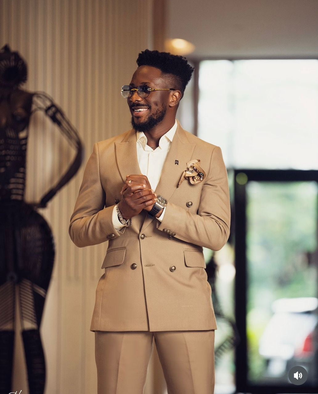 Brown Double Breasted Two Piece Suit