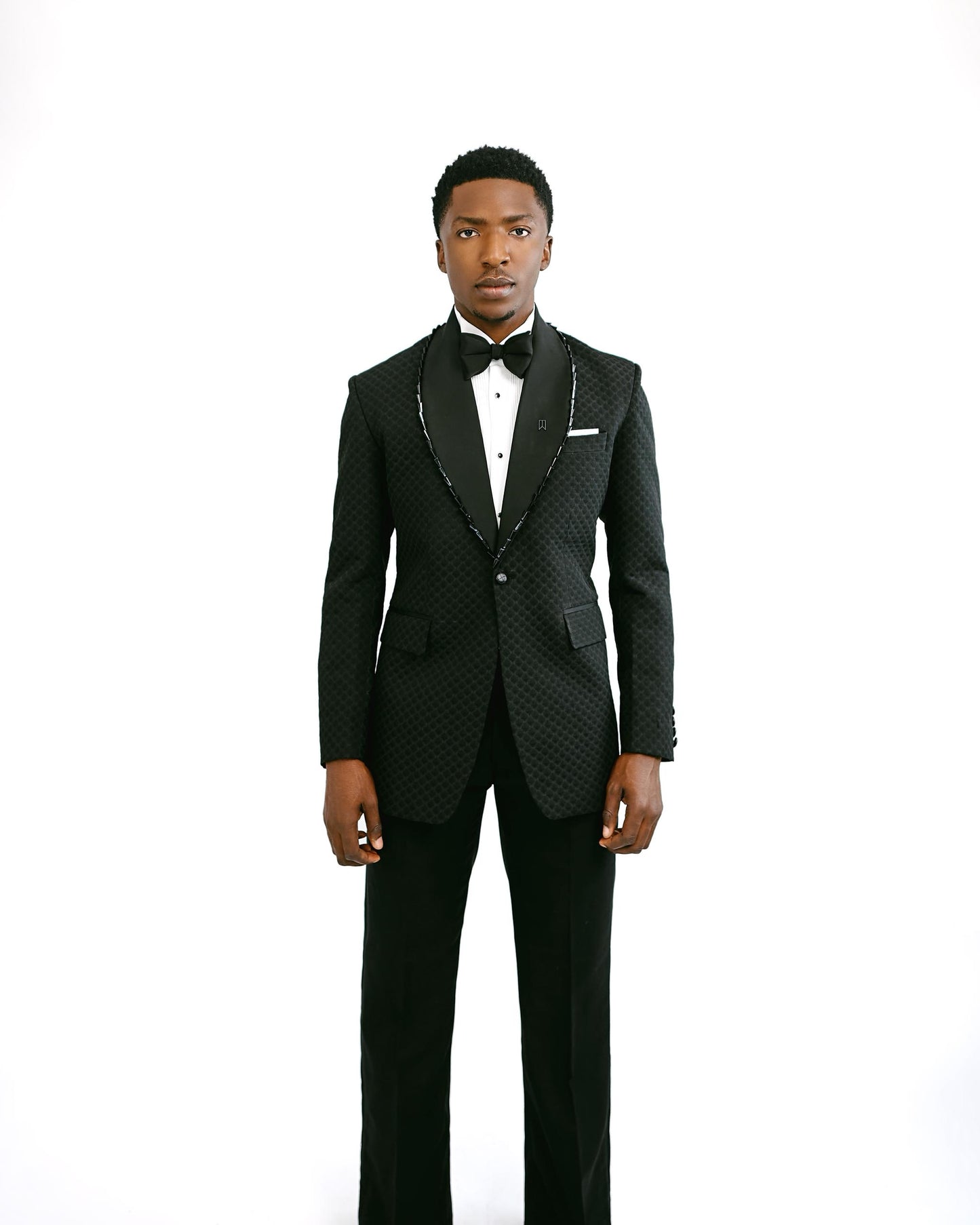 Black crystal beaded lapel Tuxedo