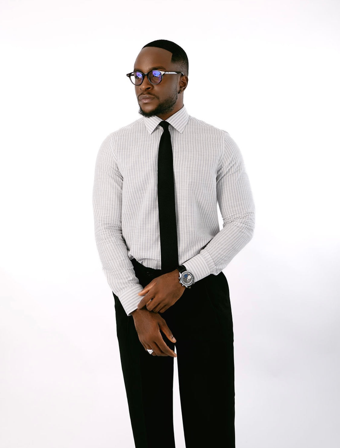 Grey Stripe Linen Collar Shirt