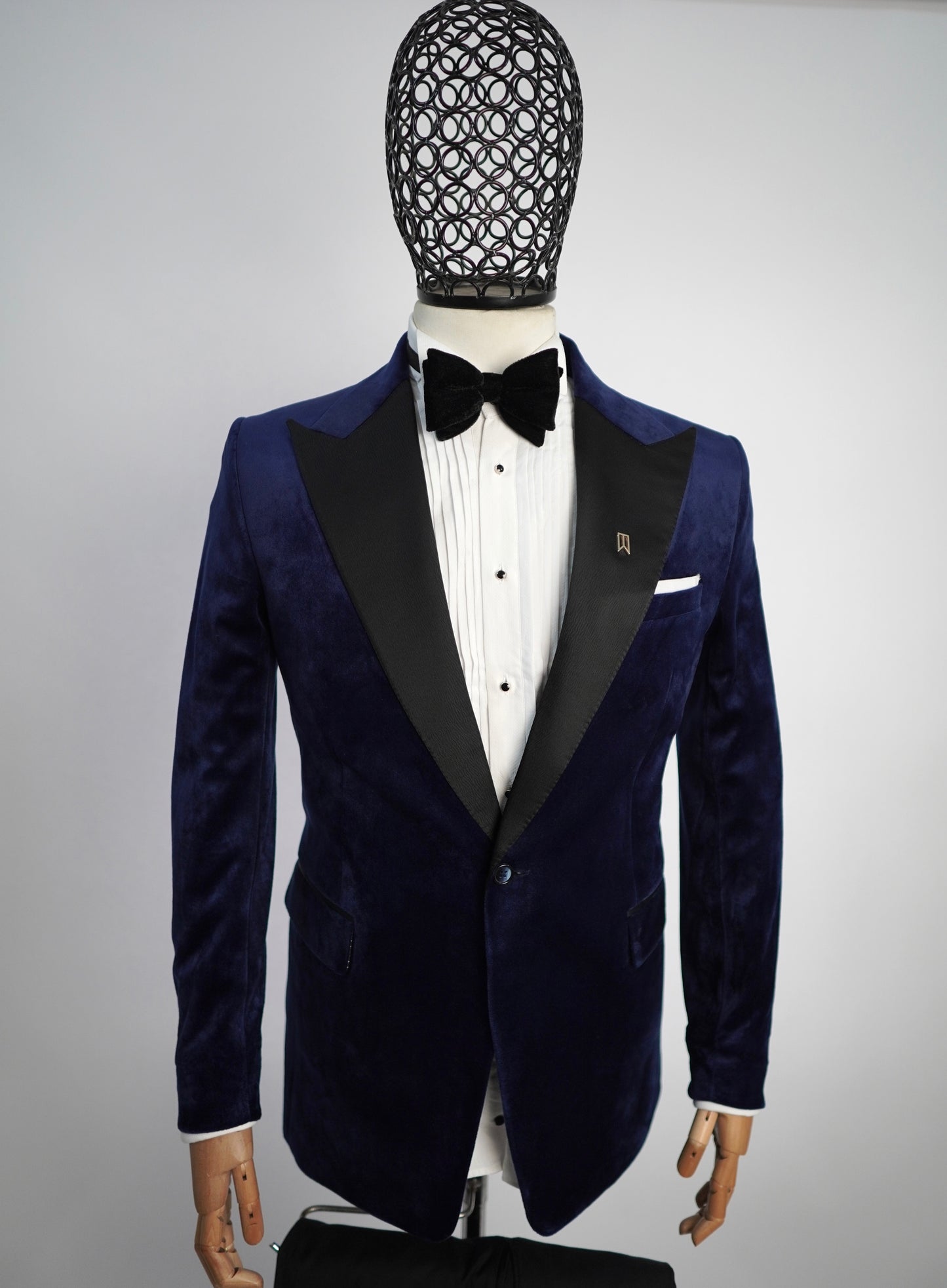 Navy Blue Velvet Peak Lapel Two Piece