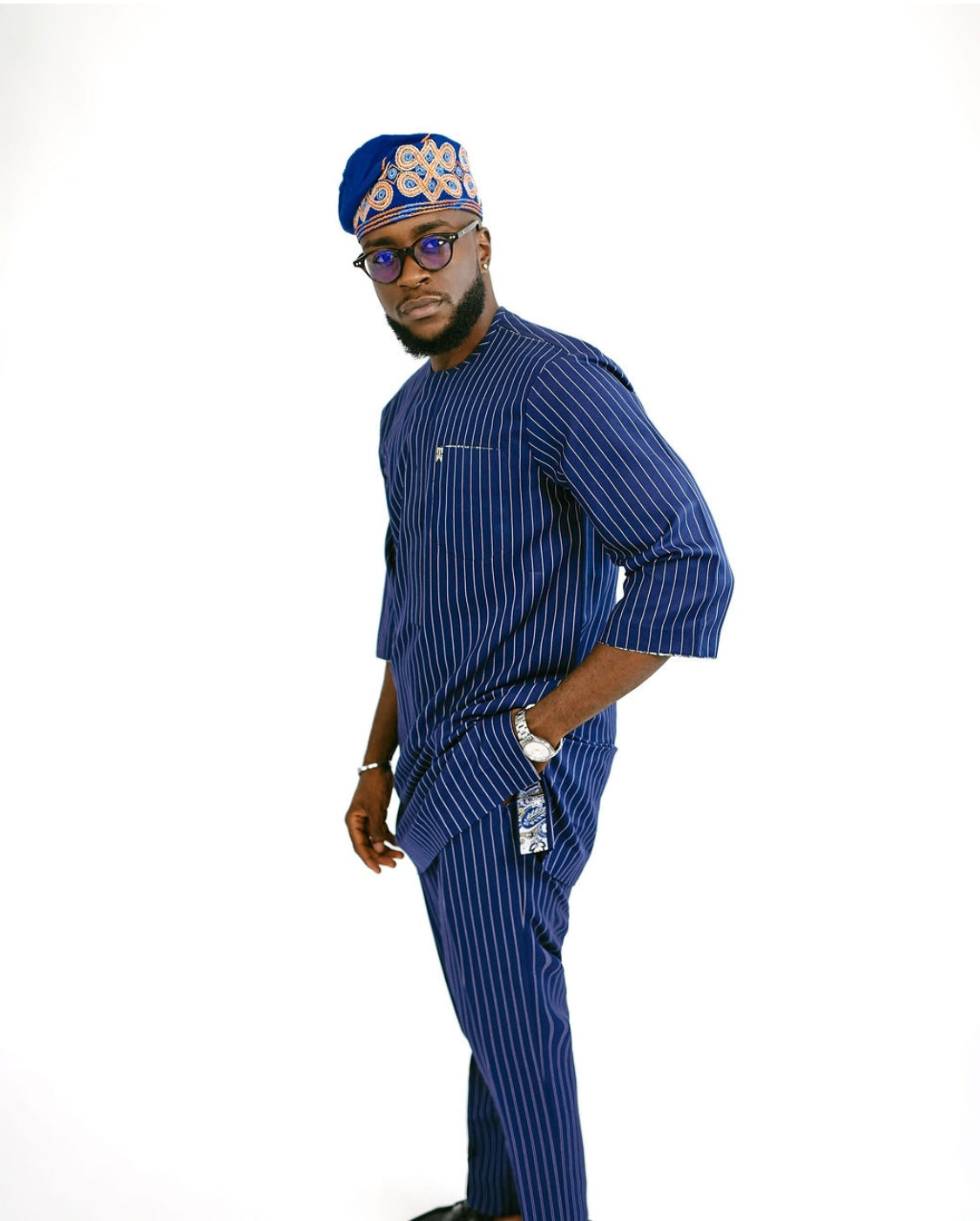 Blue Stripe 3/4 Sleeve Kaftan (RTW)