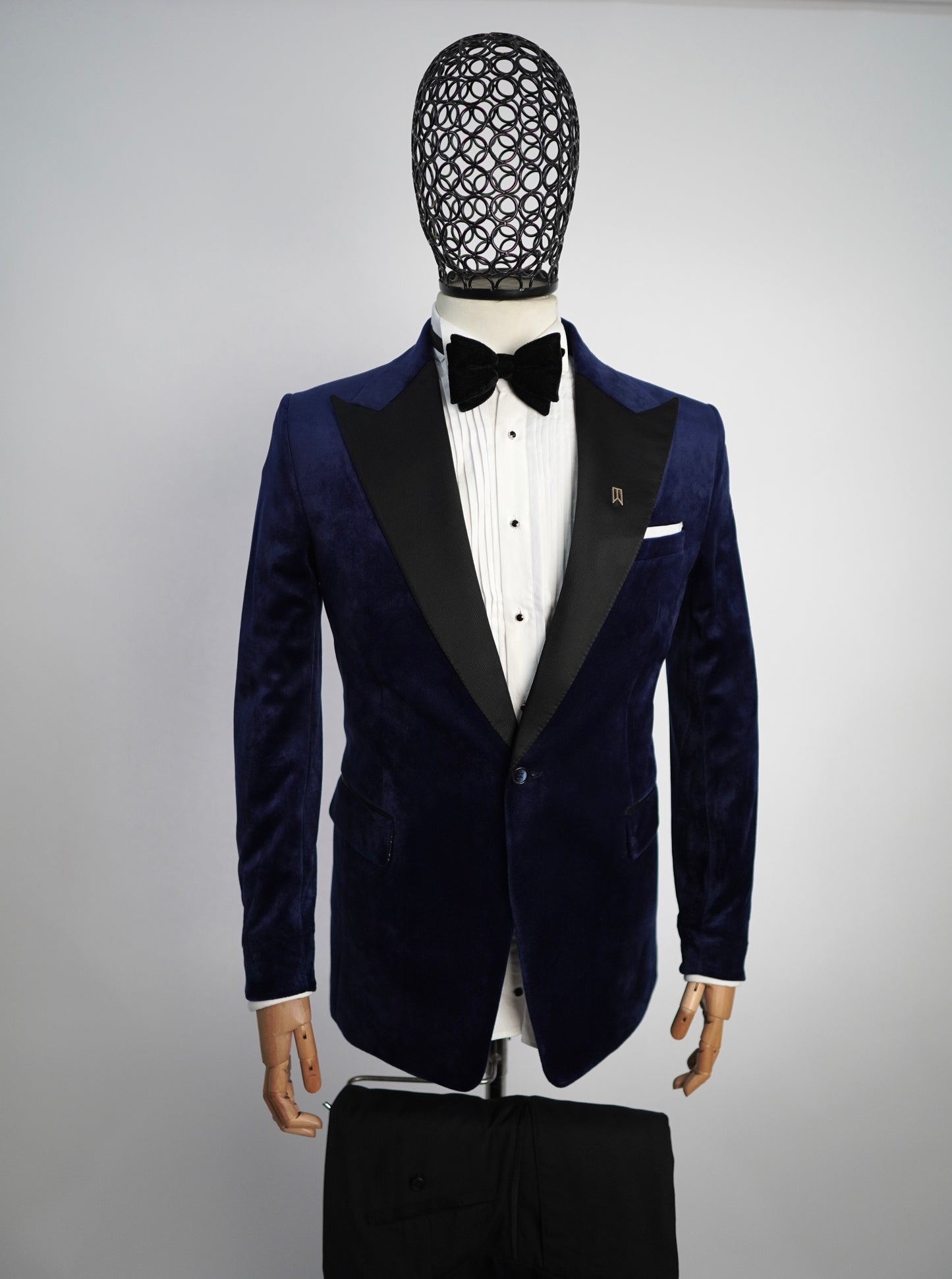 Navy Blue Velvet Peak Lapel Two Piece