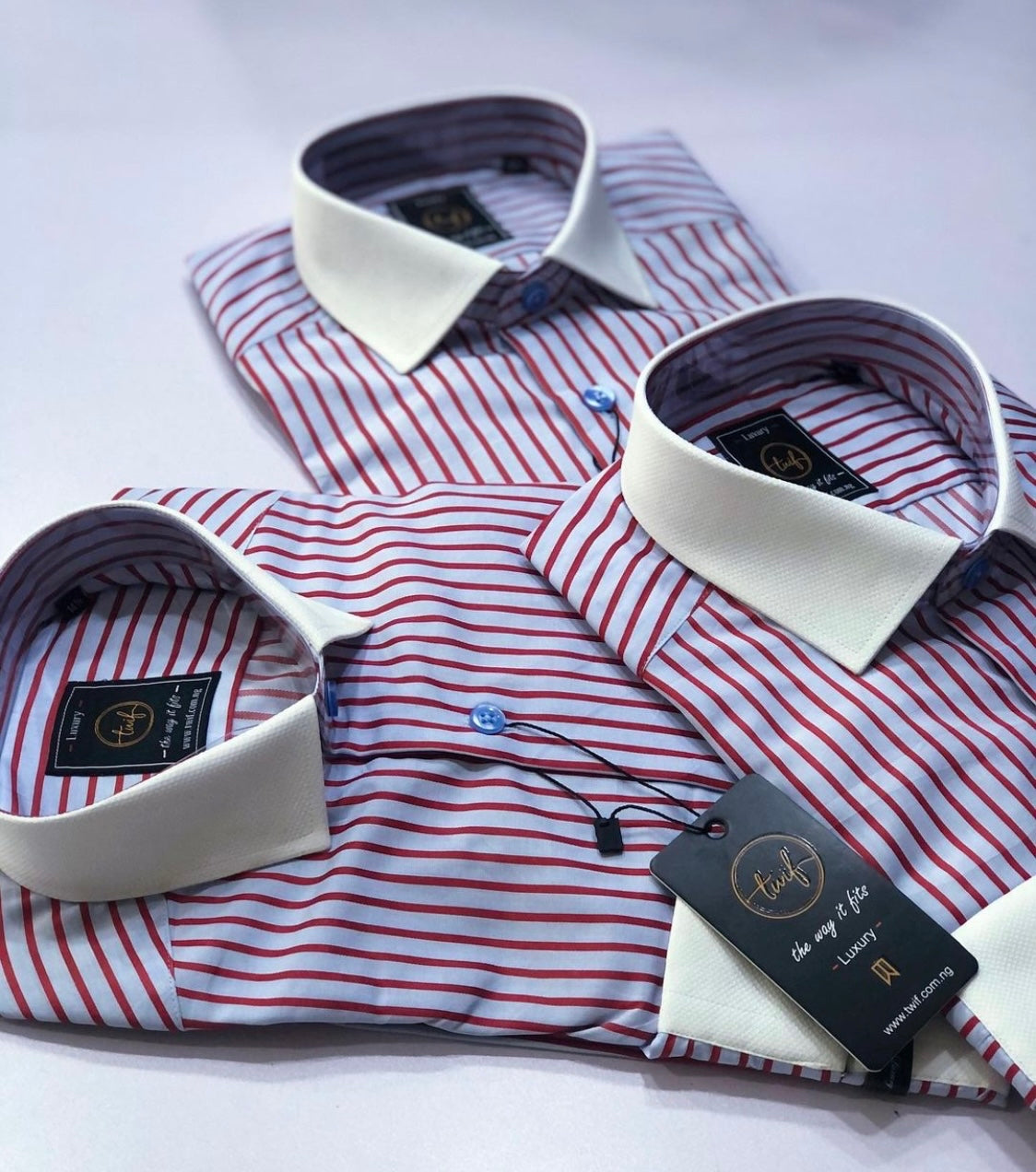 Wine Stripe Shirt with white collar