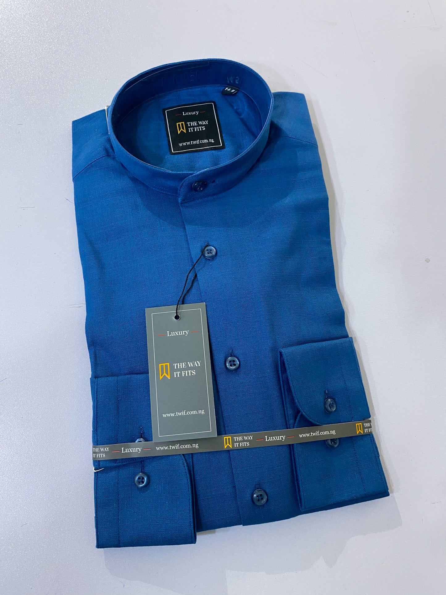Midnight Blue Linen Bishop Collar