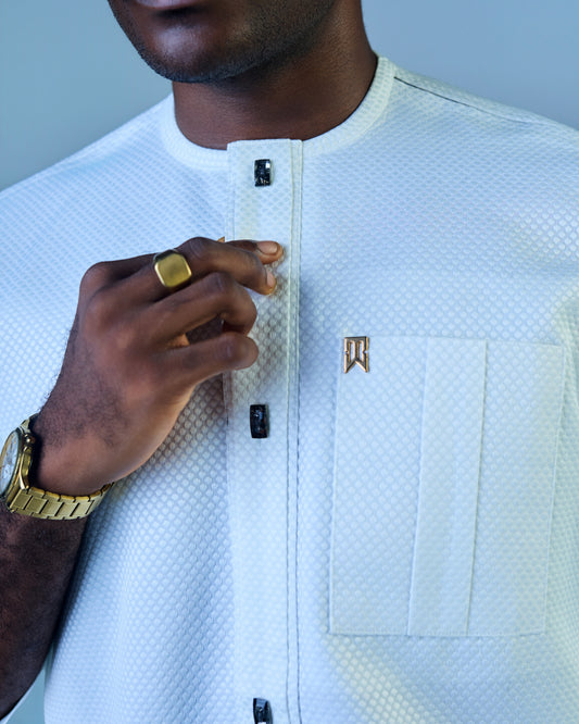 Ivory jacquard 3/4 sleeve kaftan