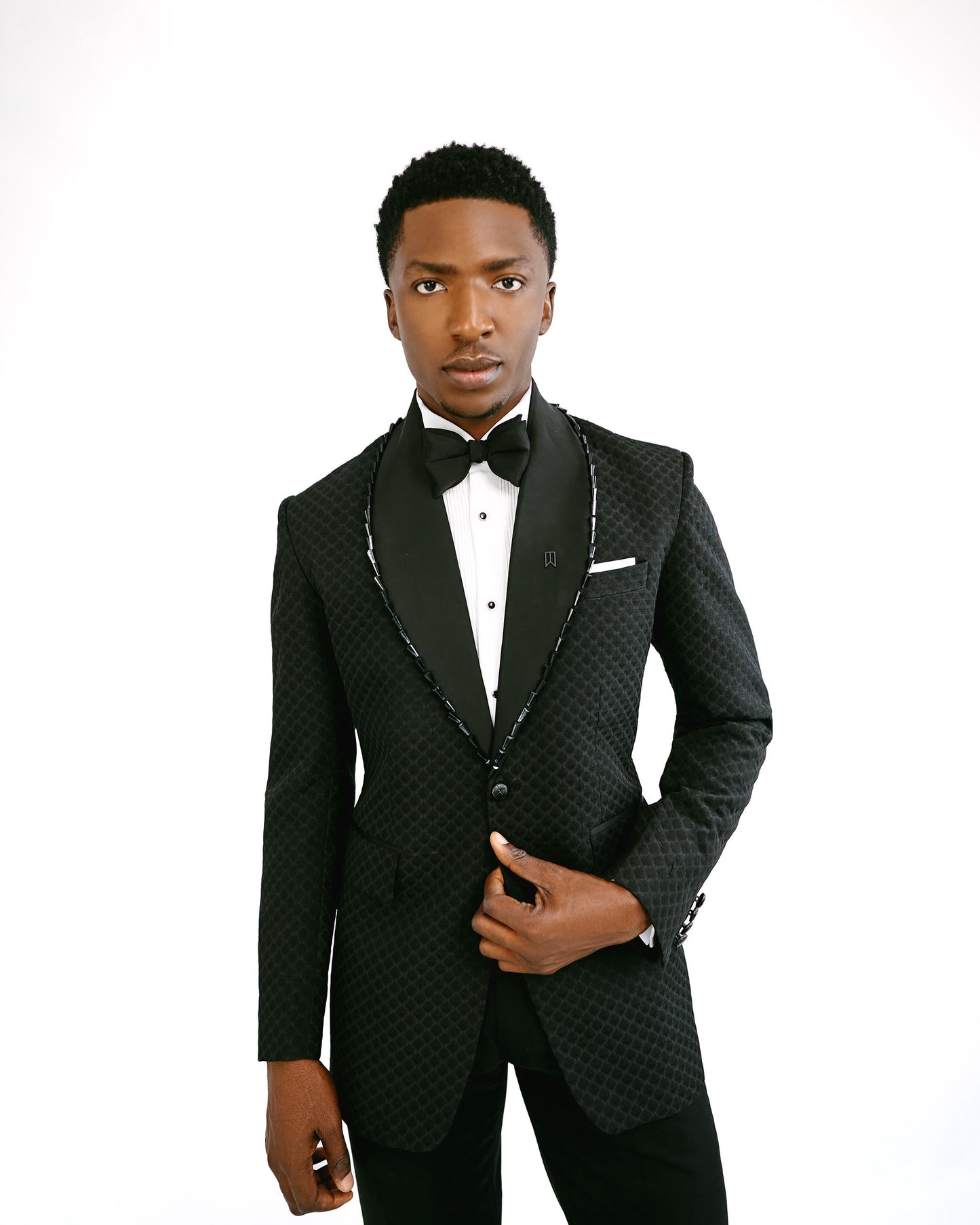 Black crystal beaded lapel Tuxedo