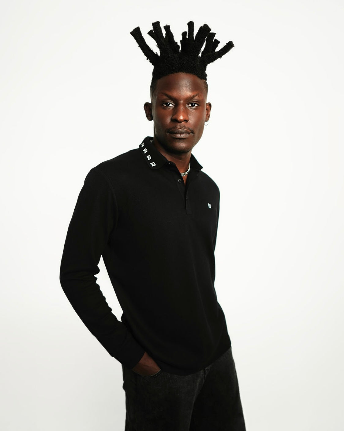 Black signature long sleeve polo