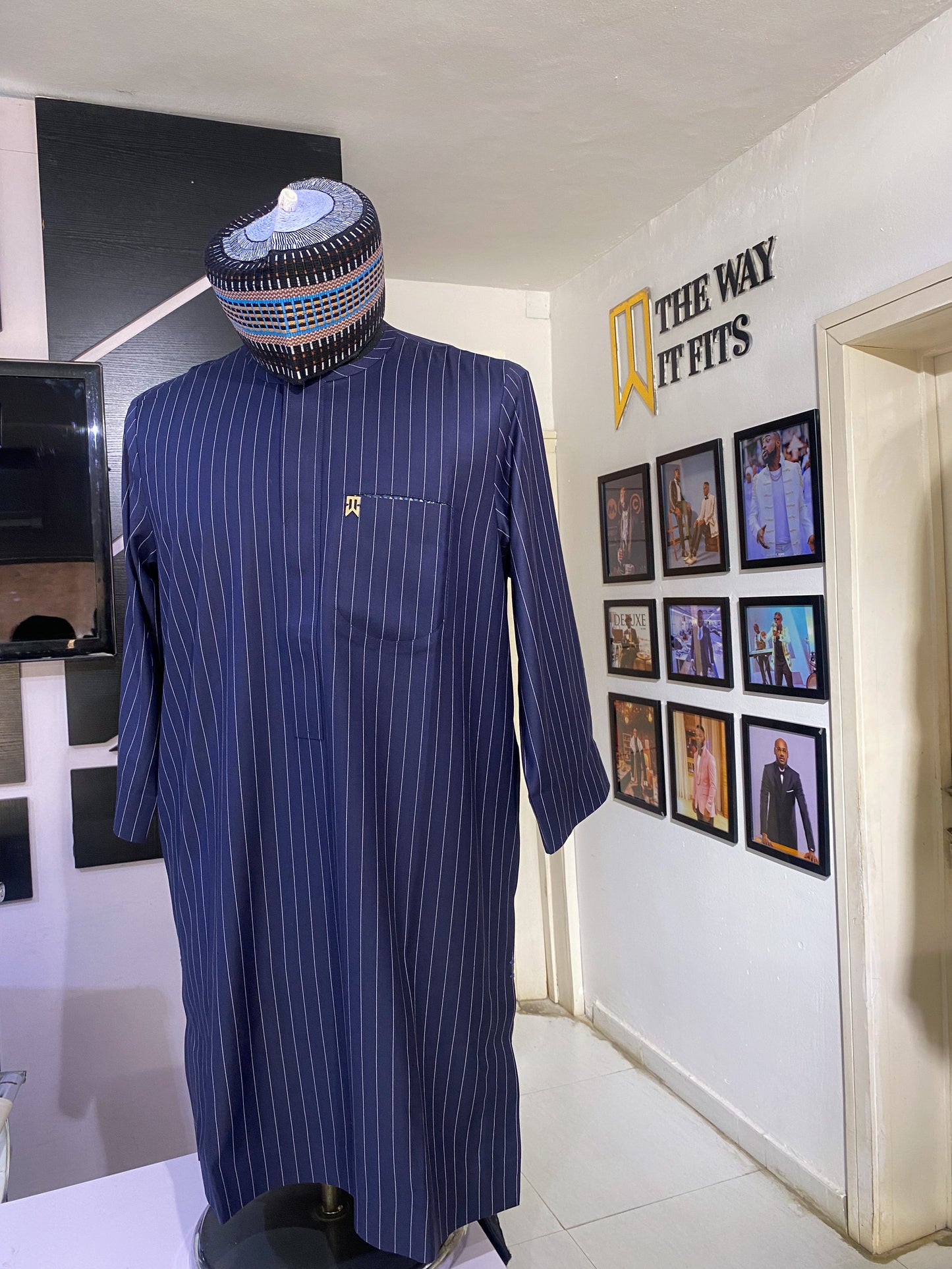 Blue Stripe 3/4 Sleeve Kaftan (RTW)