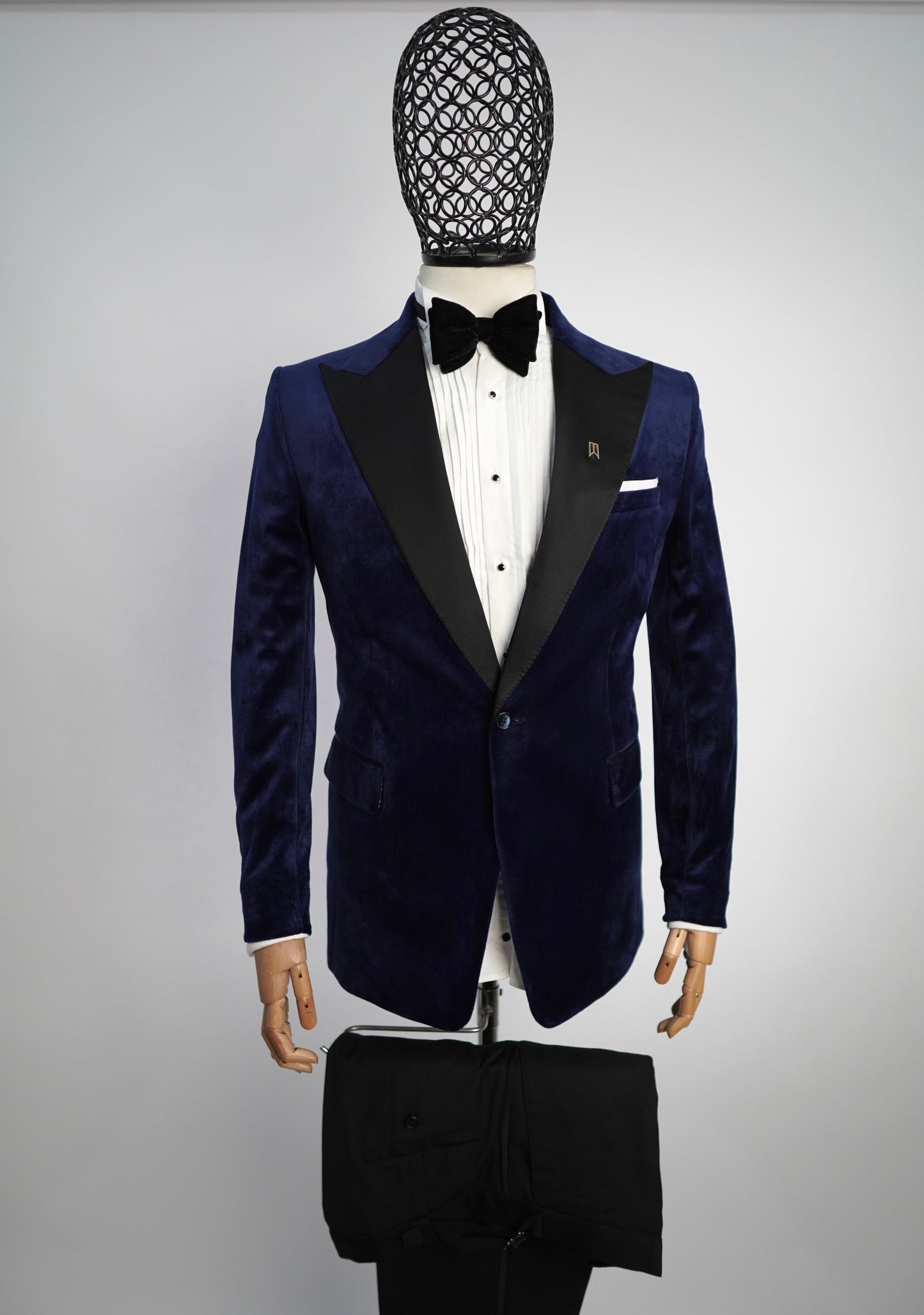 Navy Blue Velvet Peak Lapel Two Piece