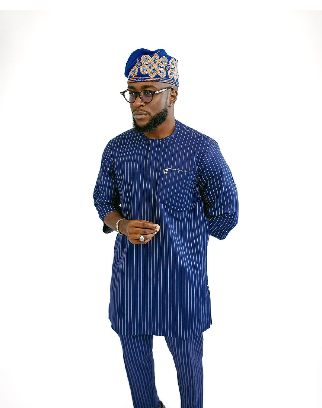 Blue Stripe 3/4 Sleeve Kaftan (RTW)