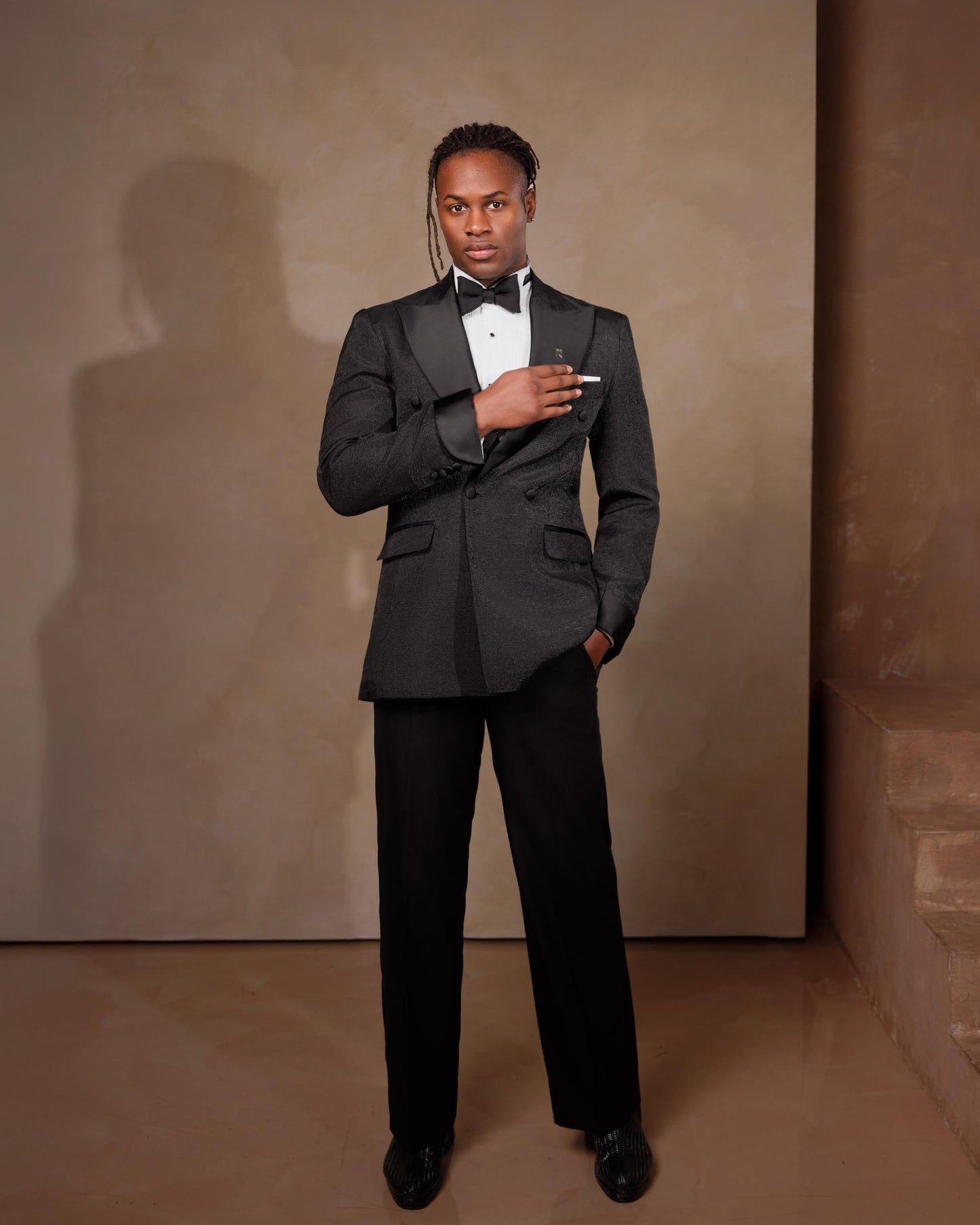 Black Oluwo Aso Oke Tuxedo