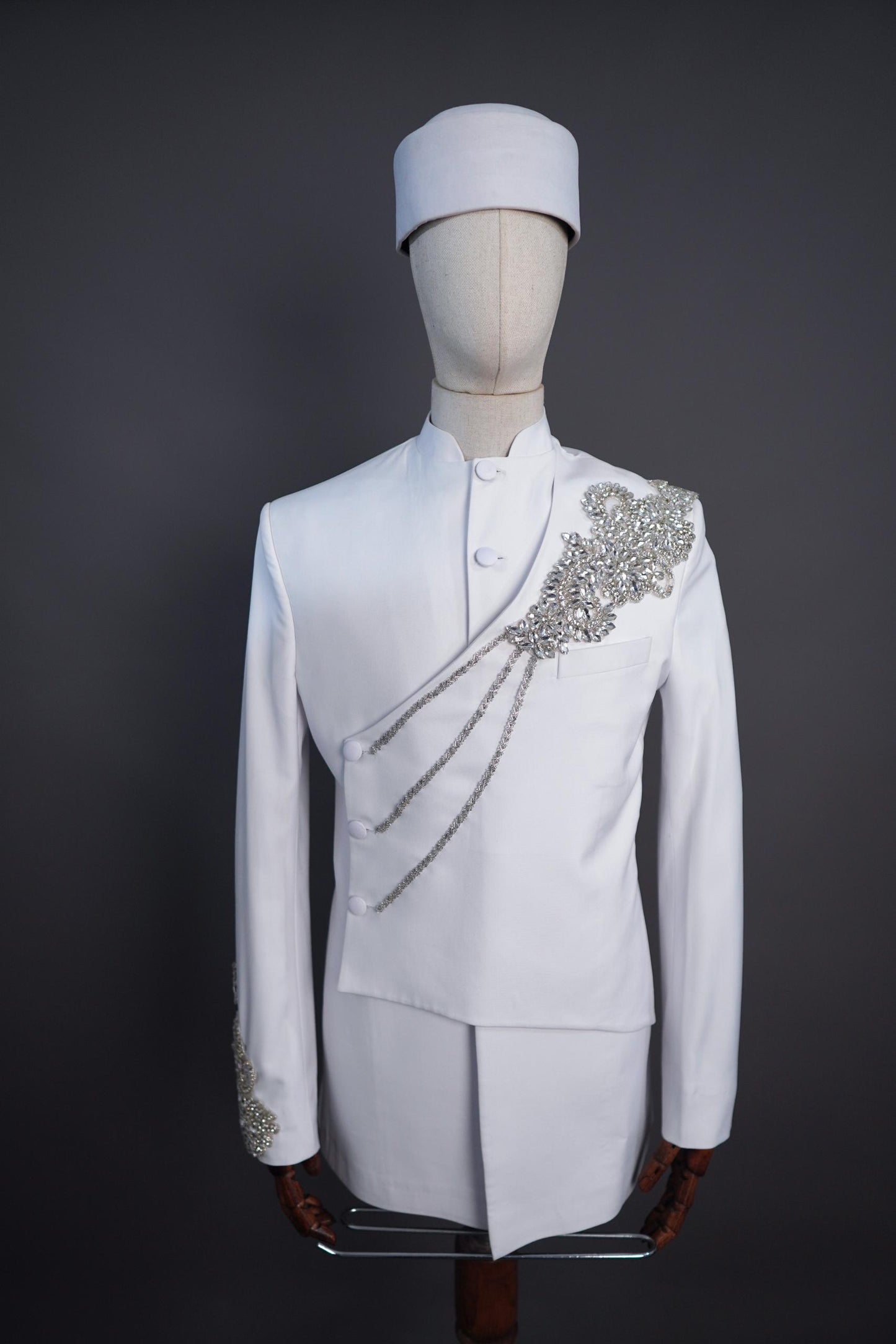 White Safari Silver Embellished Suit