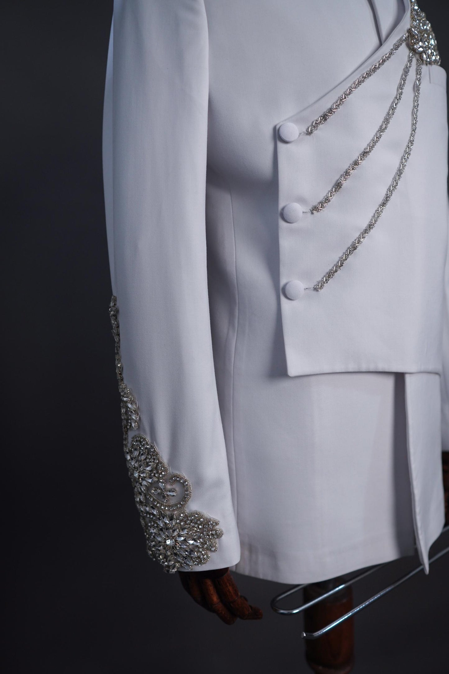 White Safari Silver Embellished Suit