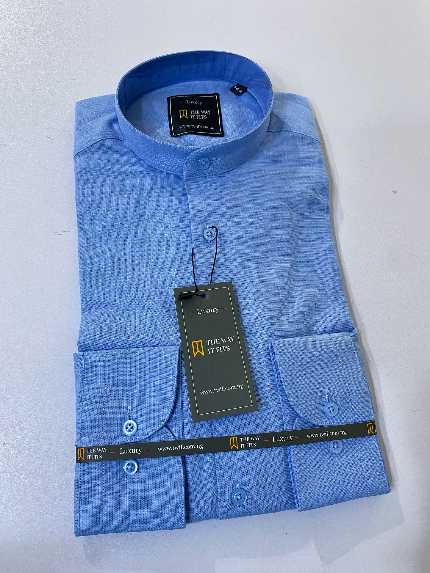 Sky Blue Linen Bishop Collar Shirt