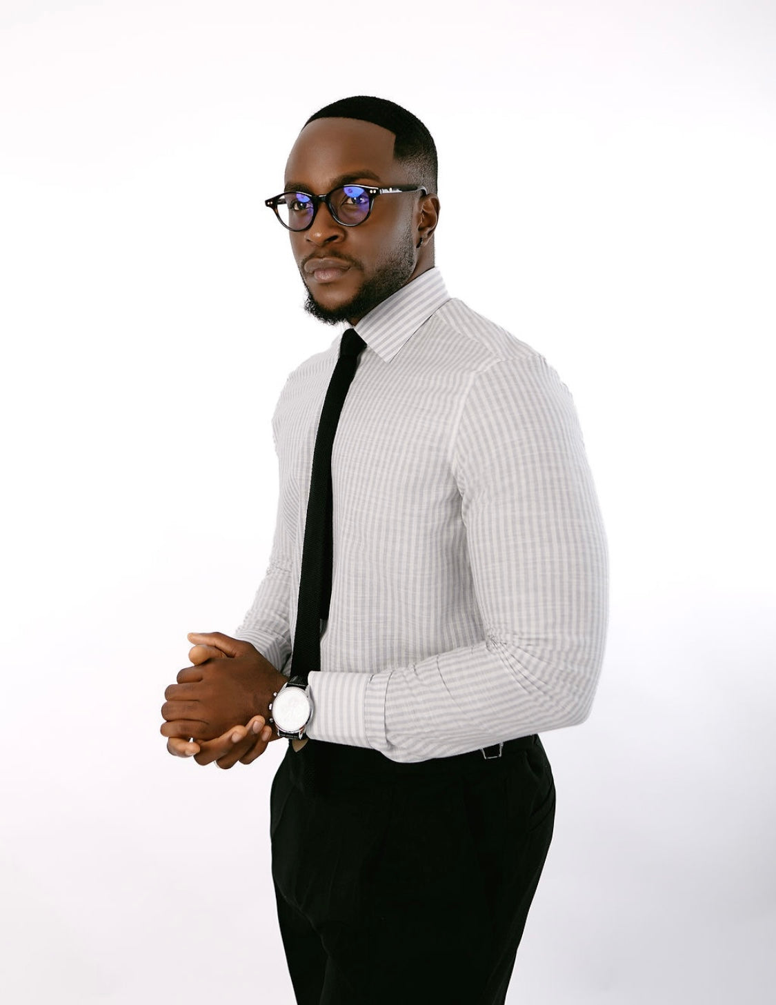 Grey Stripe Linen Collar Shirt