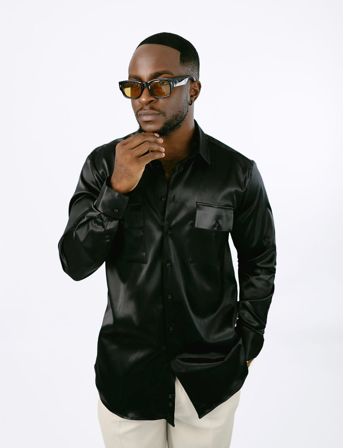 Black Satin Long Sleeve with pockets
