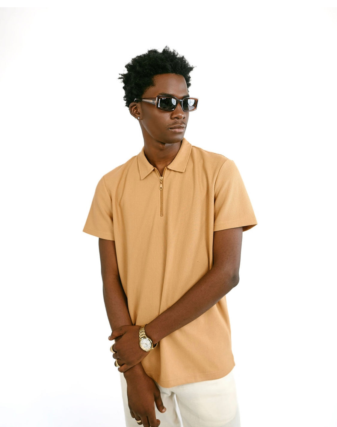 Brown Knitted Zipper Polo