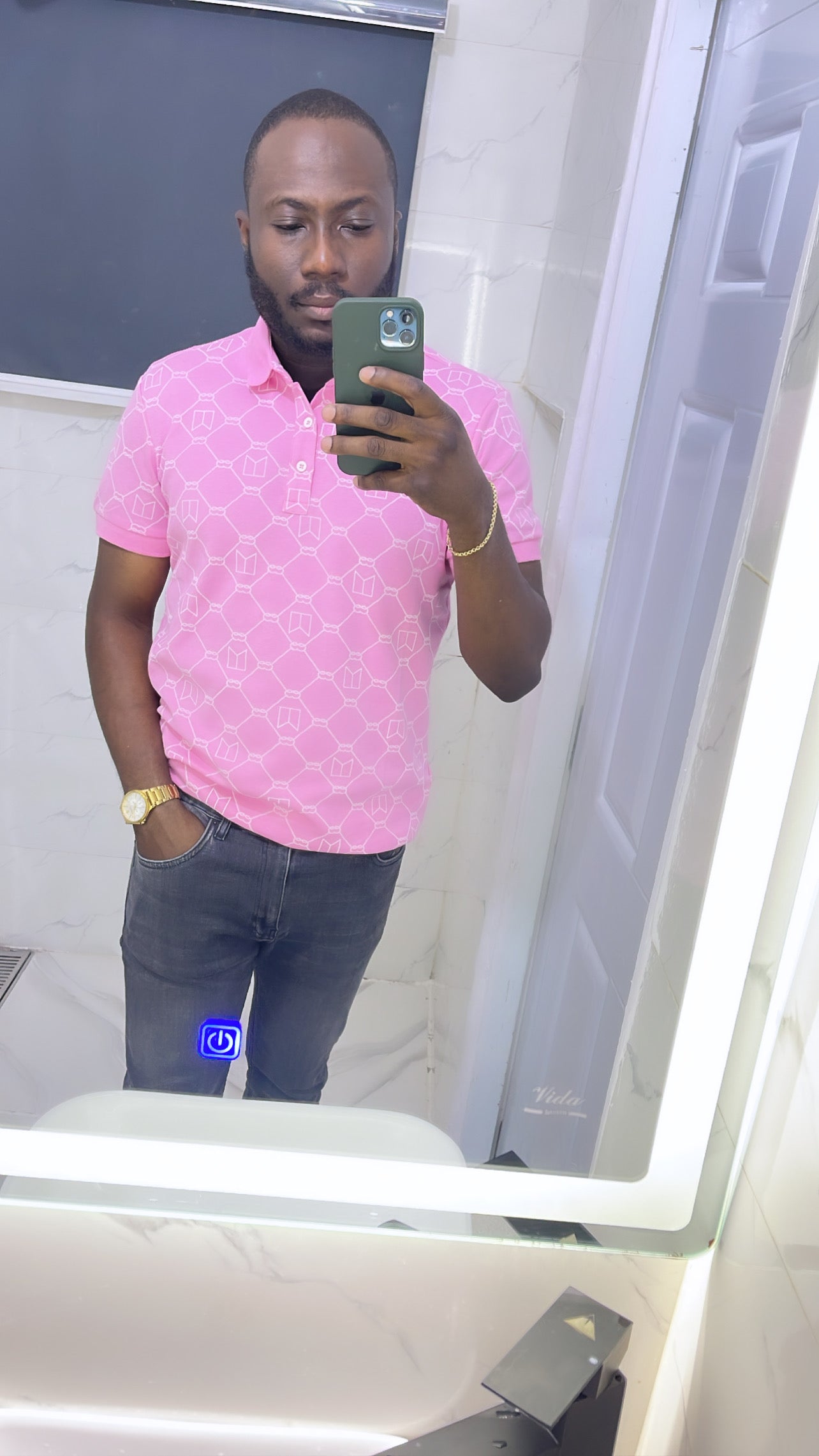 Pink Full Print Polo