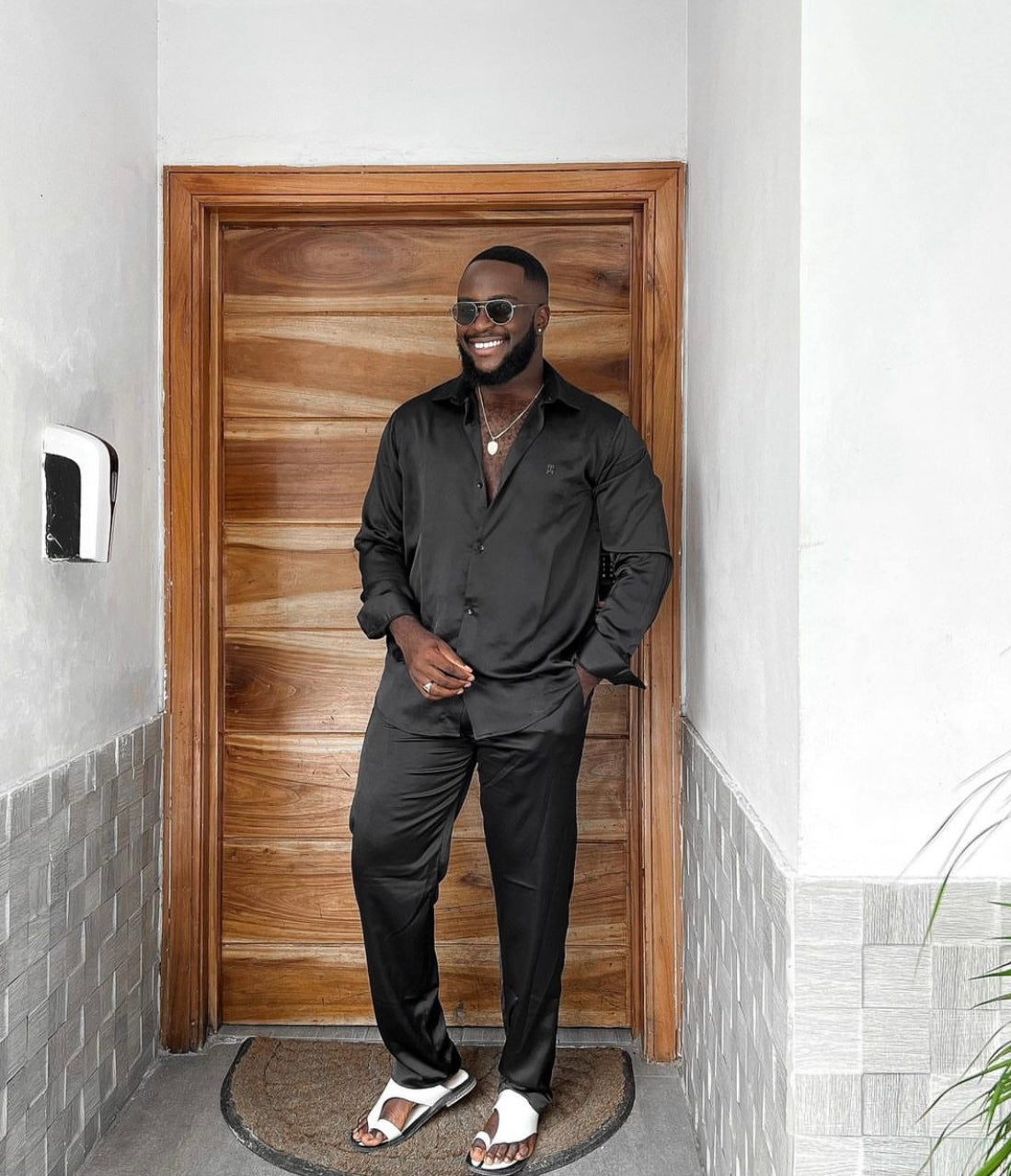 Black Satin two piece Set