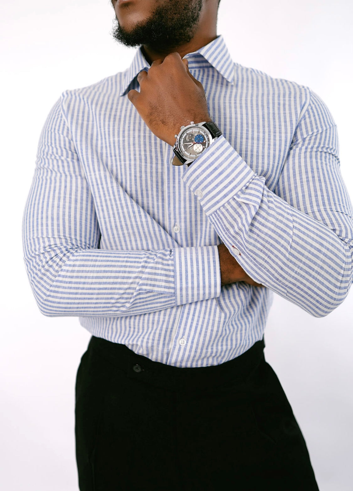 Sky Blue Stripe Linen Collar Shirt