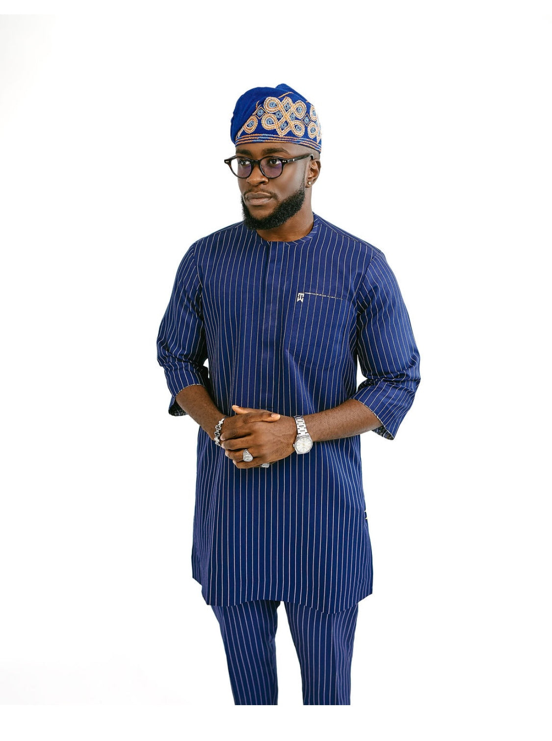 Blue Stripe 3/4 Sleeve Kaftan (RTW)