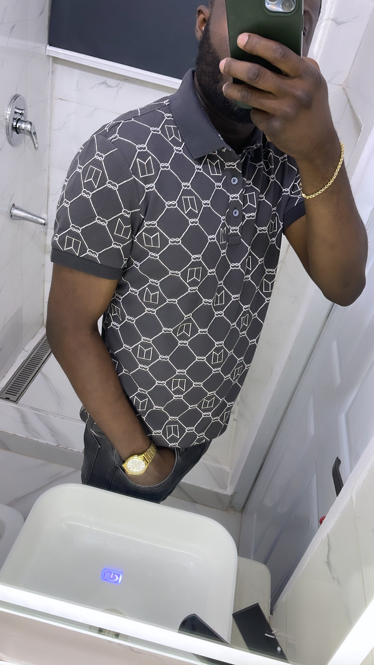 Grey Full Print Polo