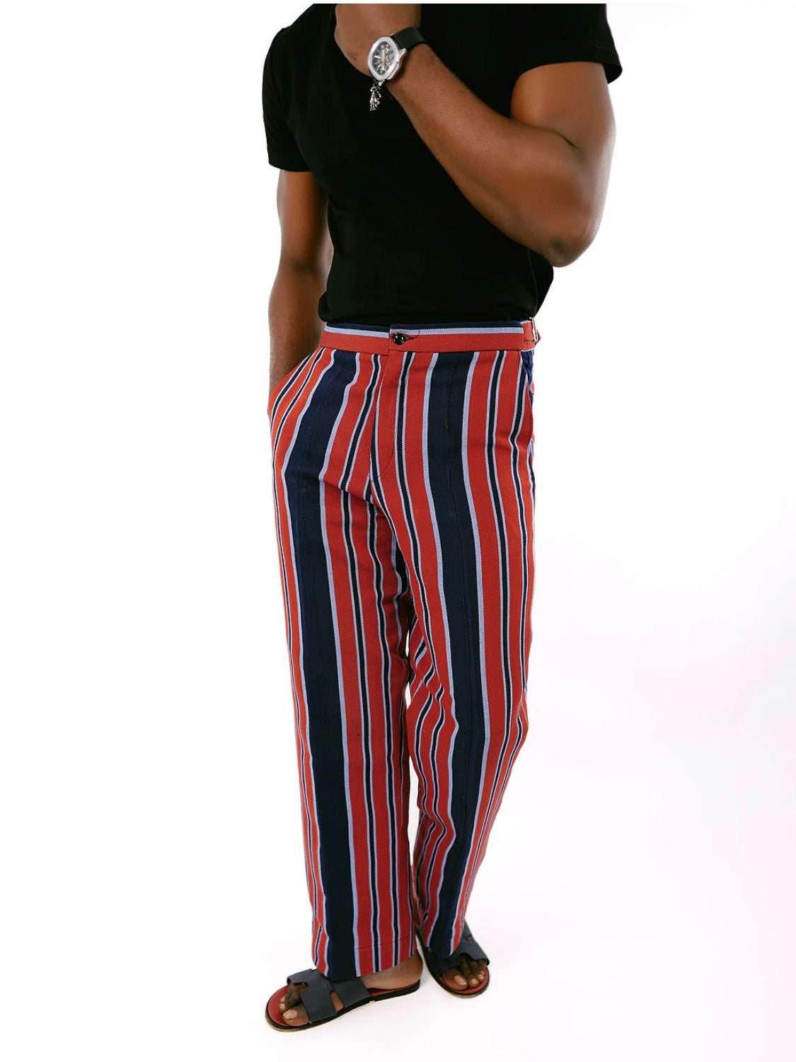 Wine and Blue Stripe Aso Oke Trouser