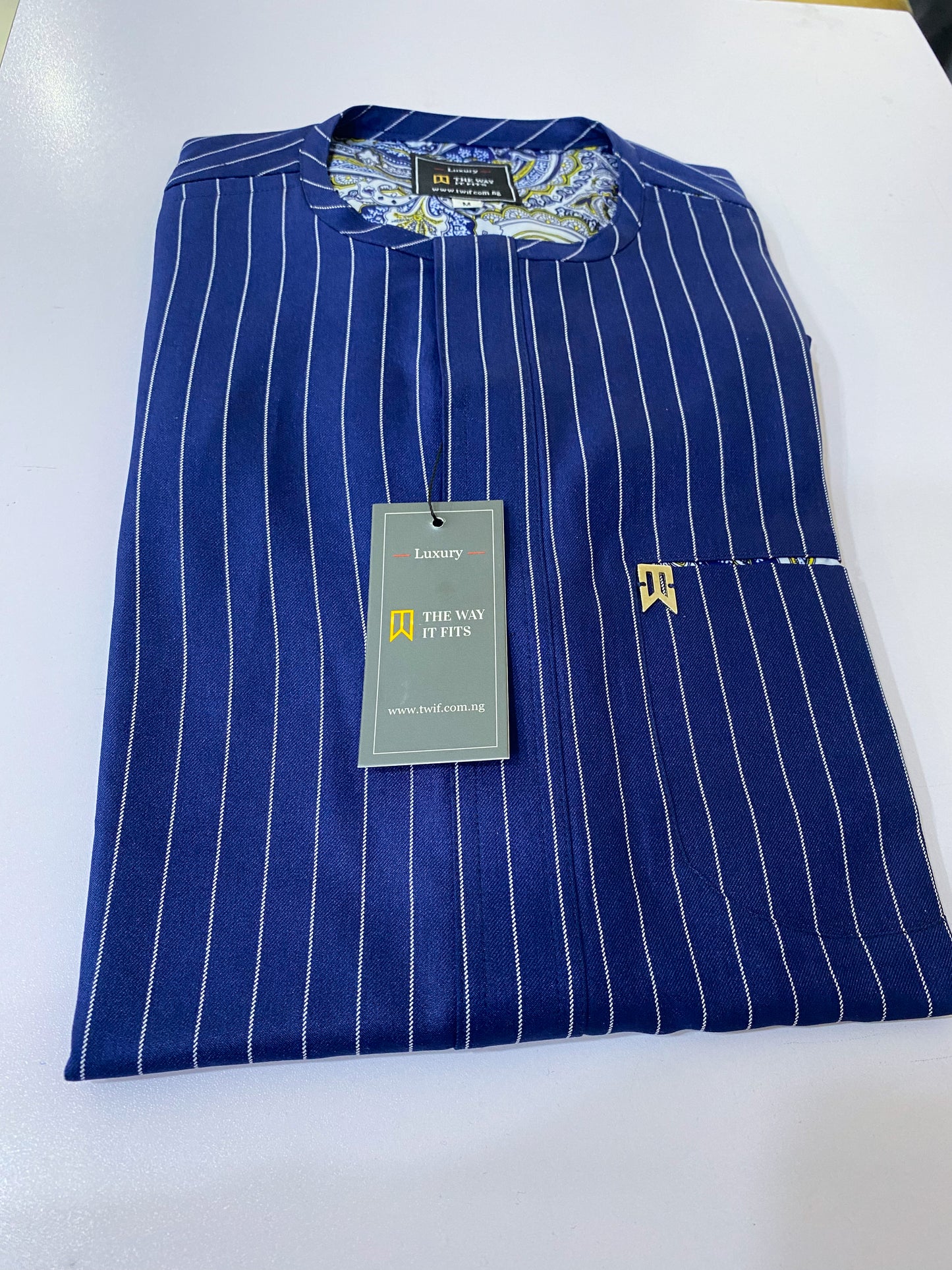 Blue Stripe 3/4 Sleeve Kaftan (RTW)