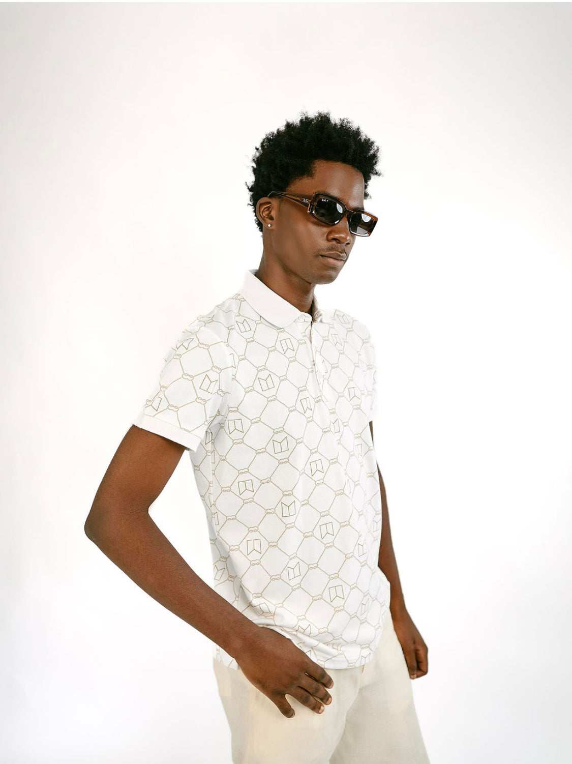 White Full Print Polo