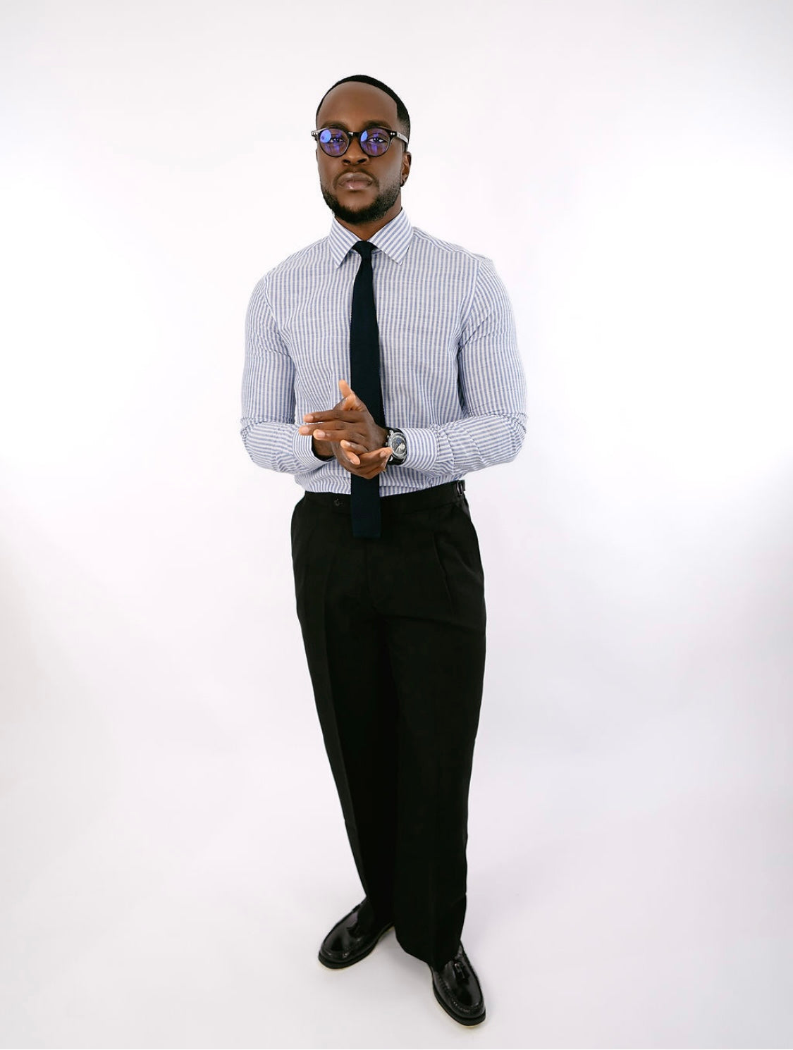 Sky Blue Stripe Linen Collar Shirt