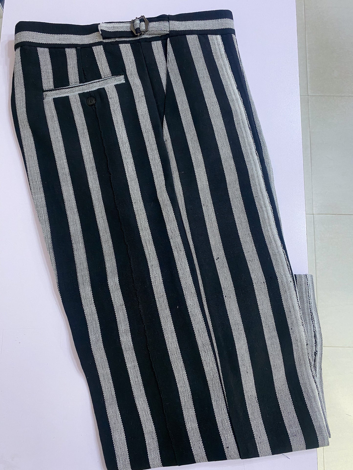 Black And White Stripe Aso Oke Trouser