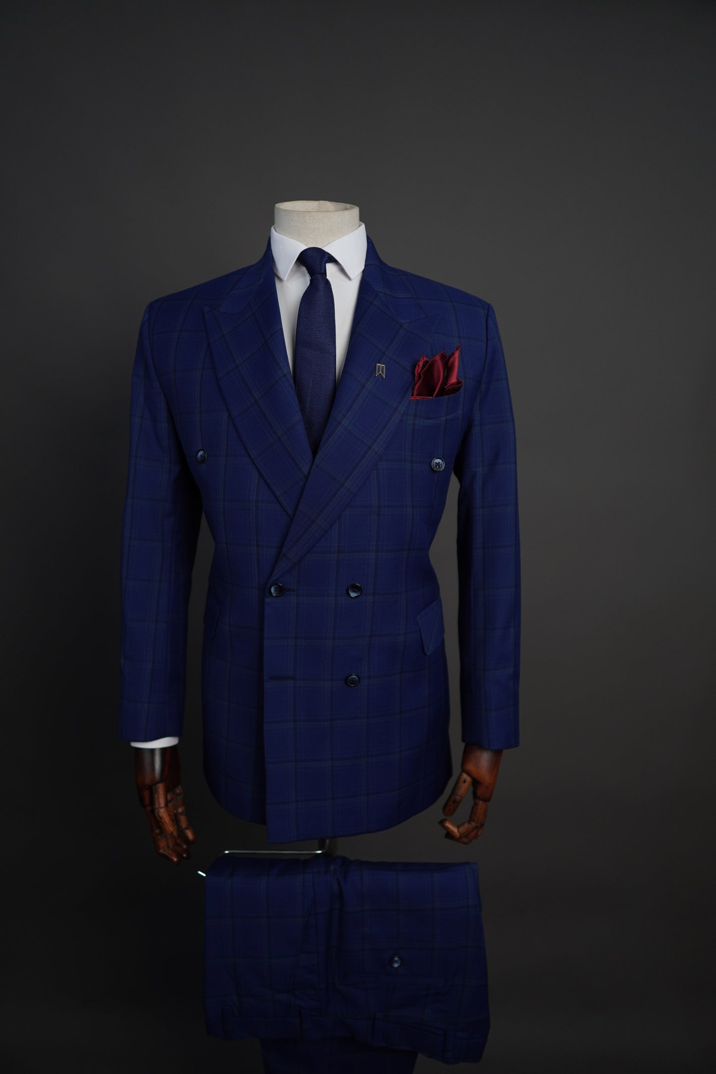 Navy Blue Checkered Corporate Two Piece Suit