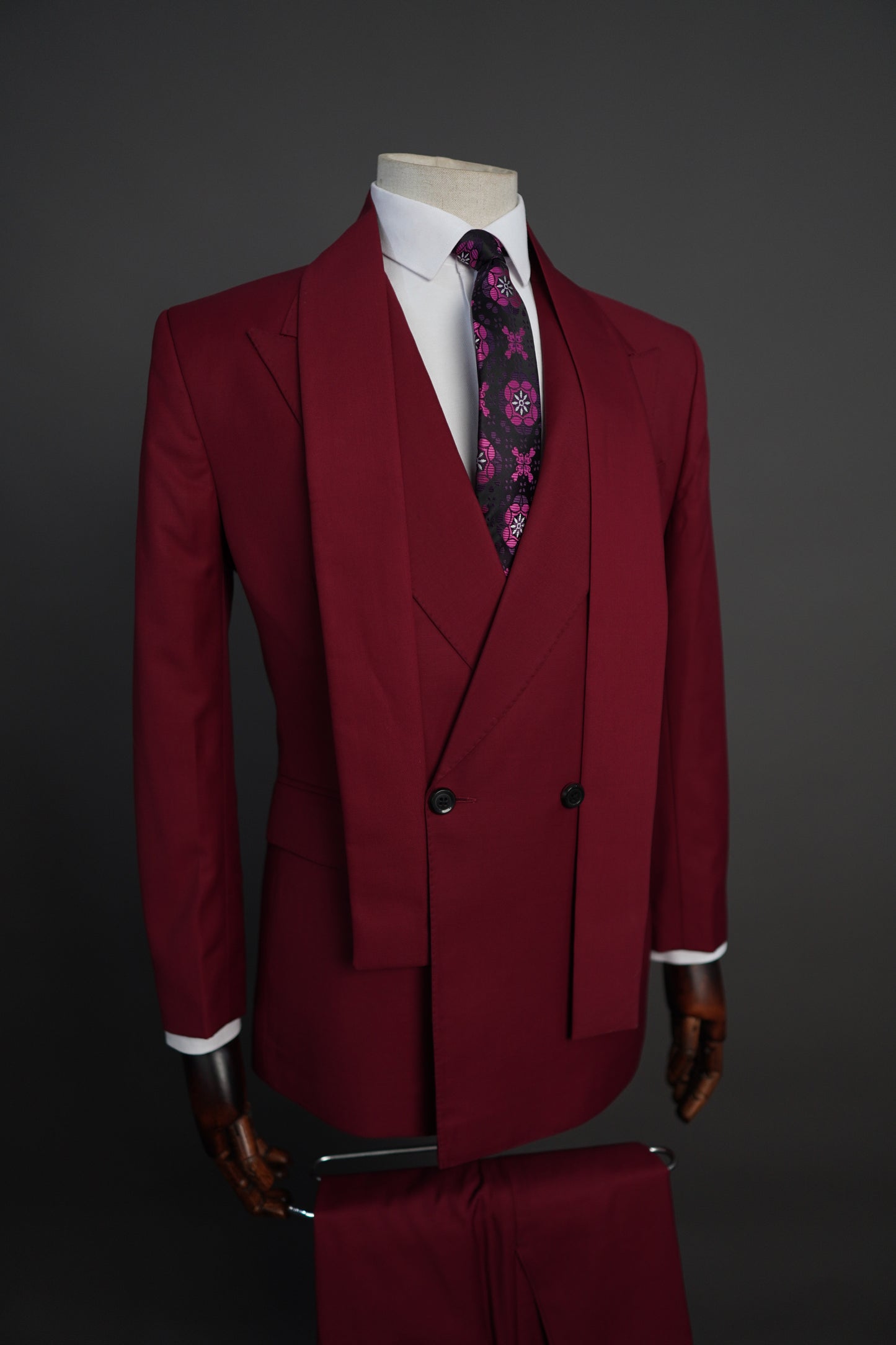 A Wine Red Double Breasted Two Piece Suit