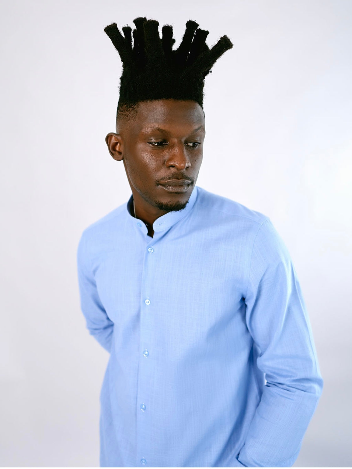 Sky Blue Linen Bishop Collar Shirt