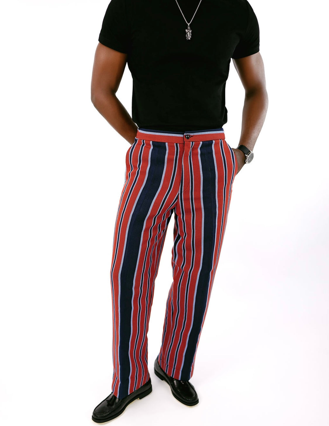 Wine and Blue Stripe Aso Oke Trouser