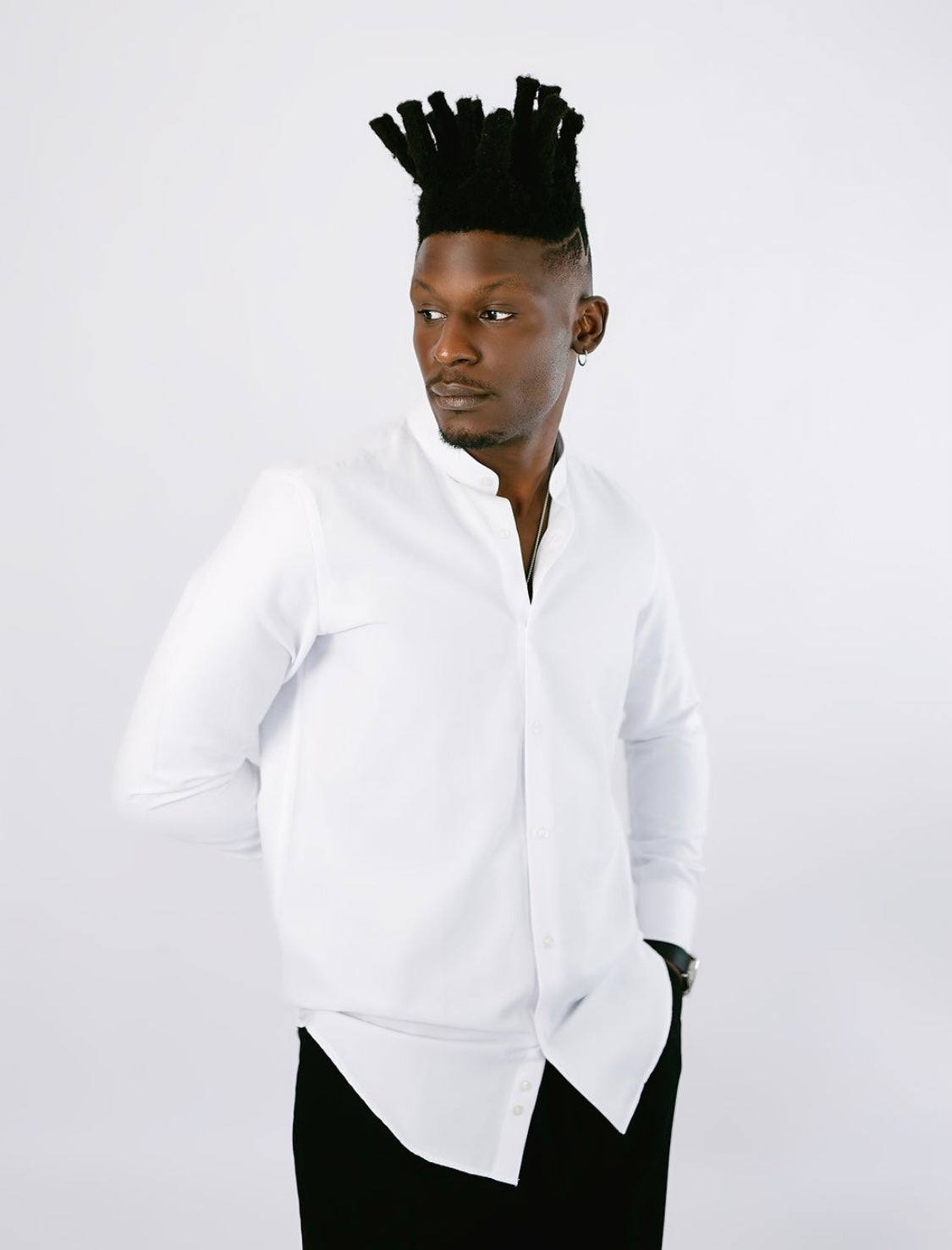 White Oxford Bishop Collar Shirt