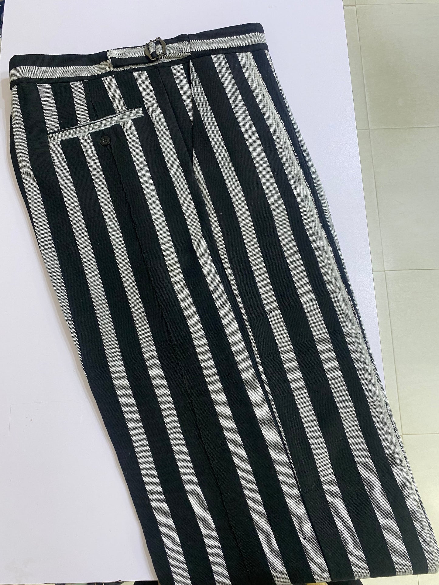 Black And White Stripe Aso Oke Trouser