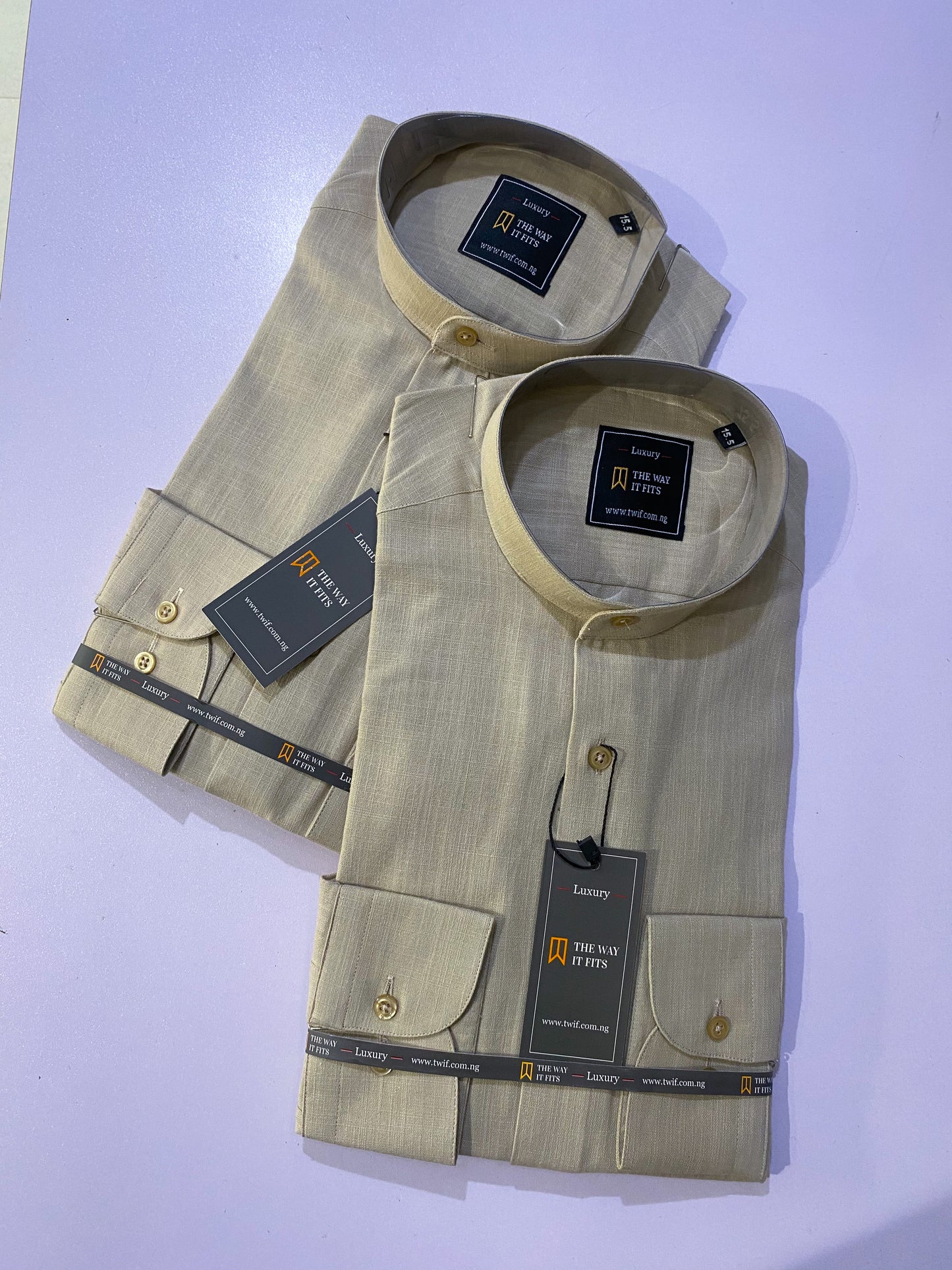 Beige Linen Bishop Collar Shirt