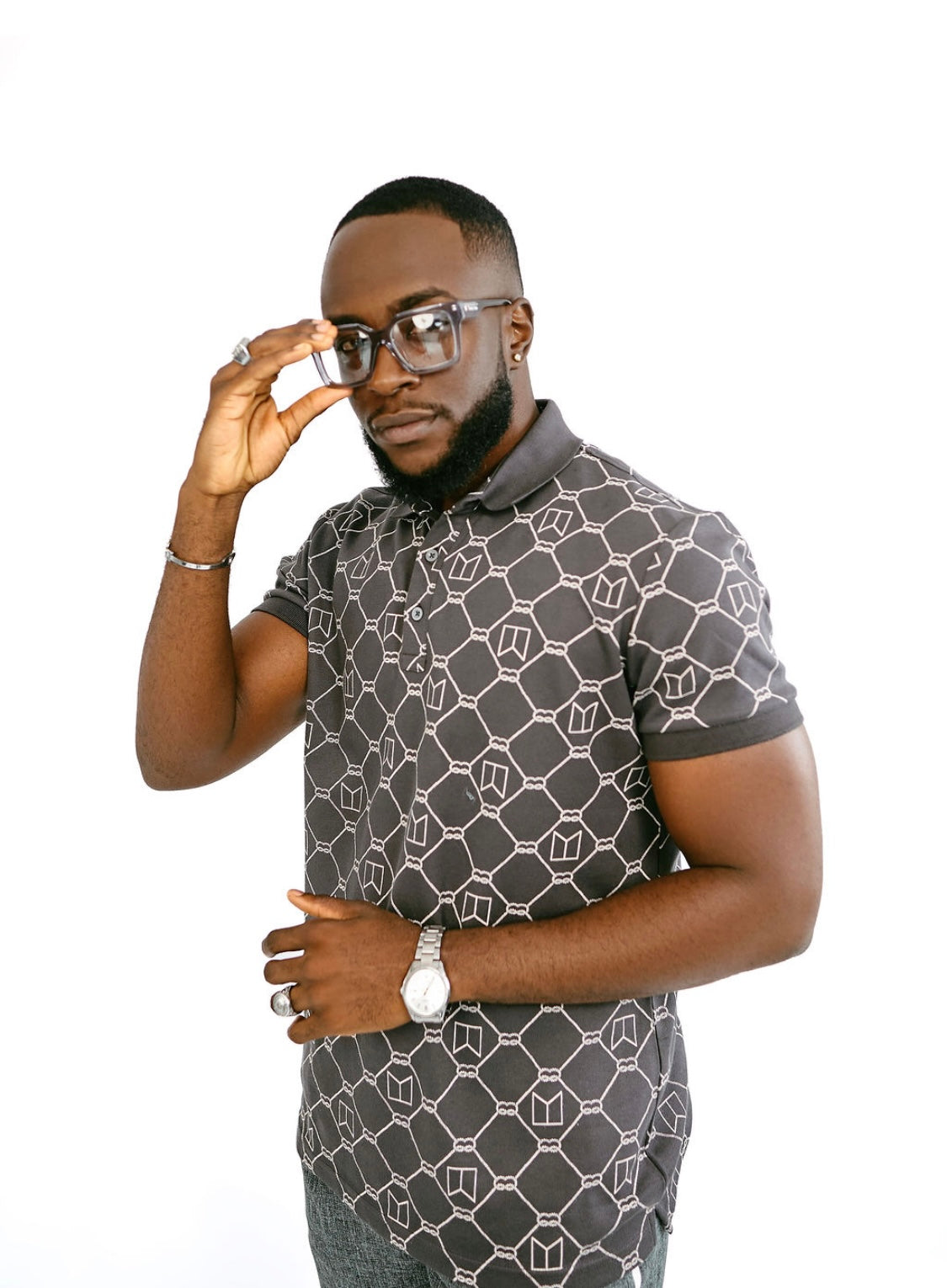 Grey Full Print Polo