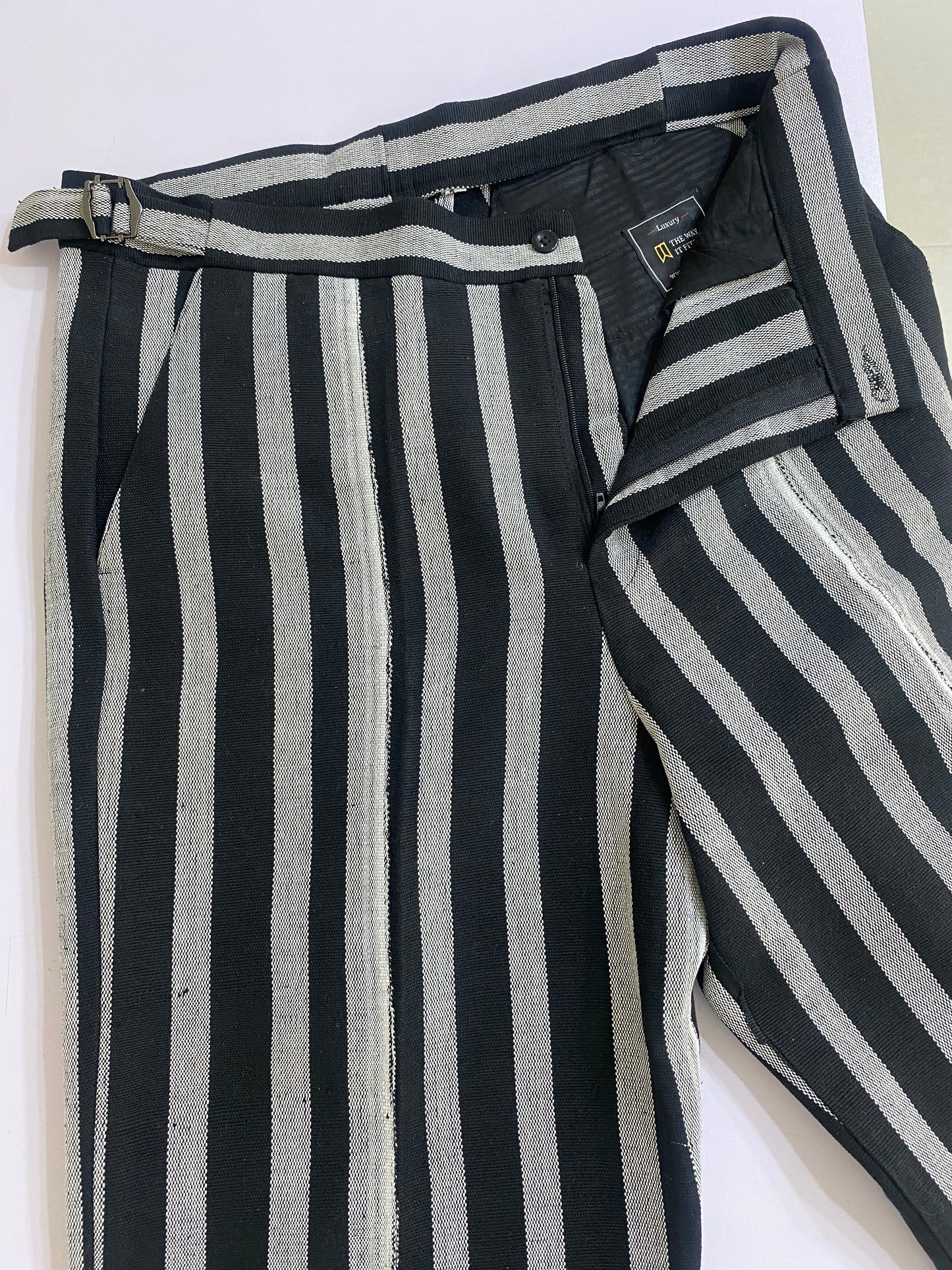 Black And White Stripe Aso Oke Trouser