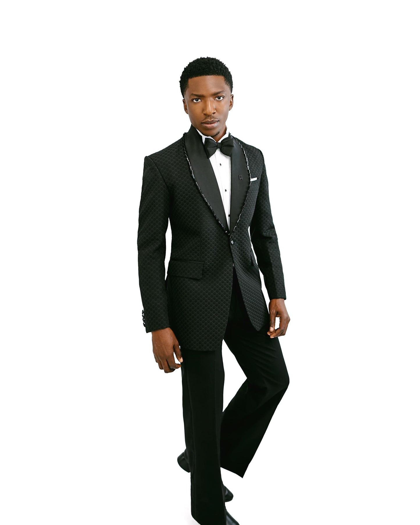Black crystal beaded lapel Tuxedo