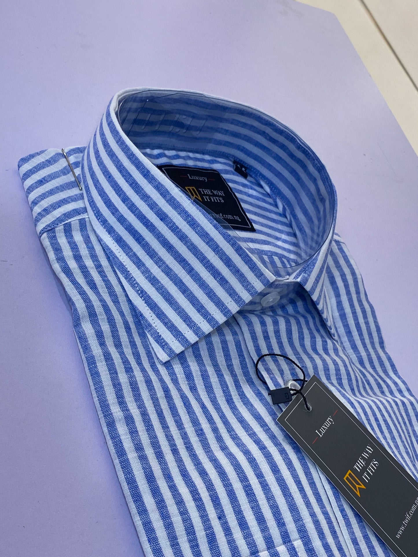 Sky Blue Stripe Linen Collar Shirt