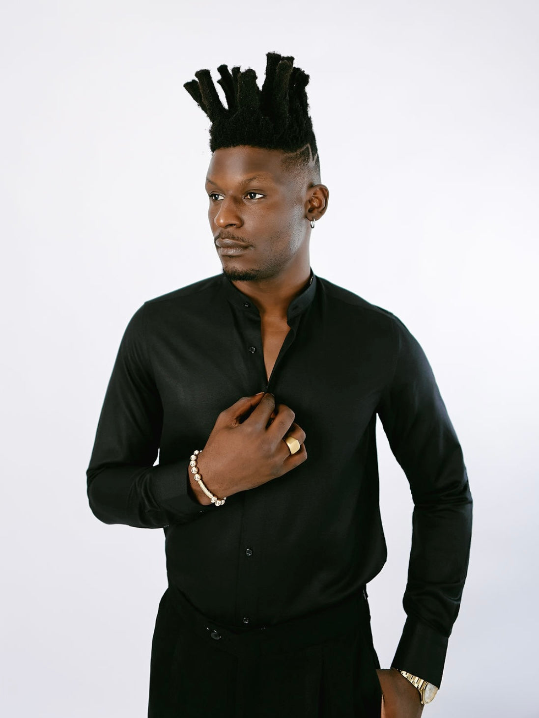 Black Oxford Bishop Collar Shirt