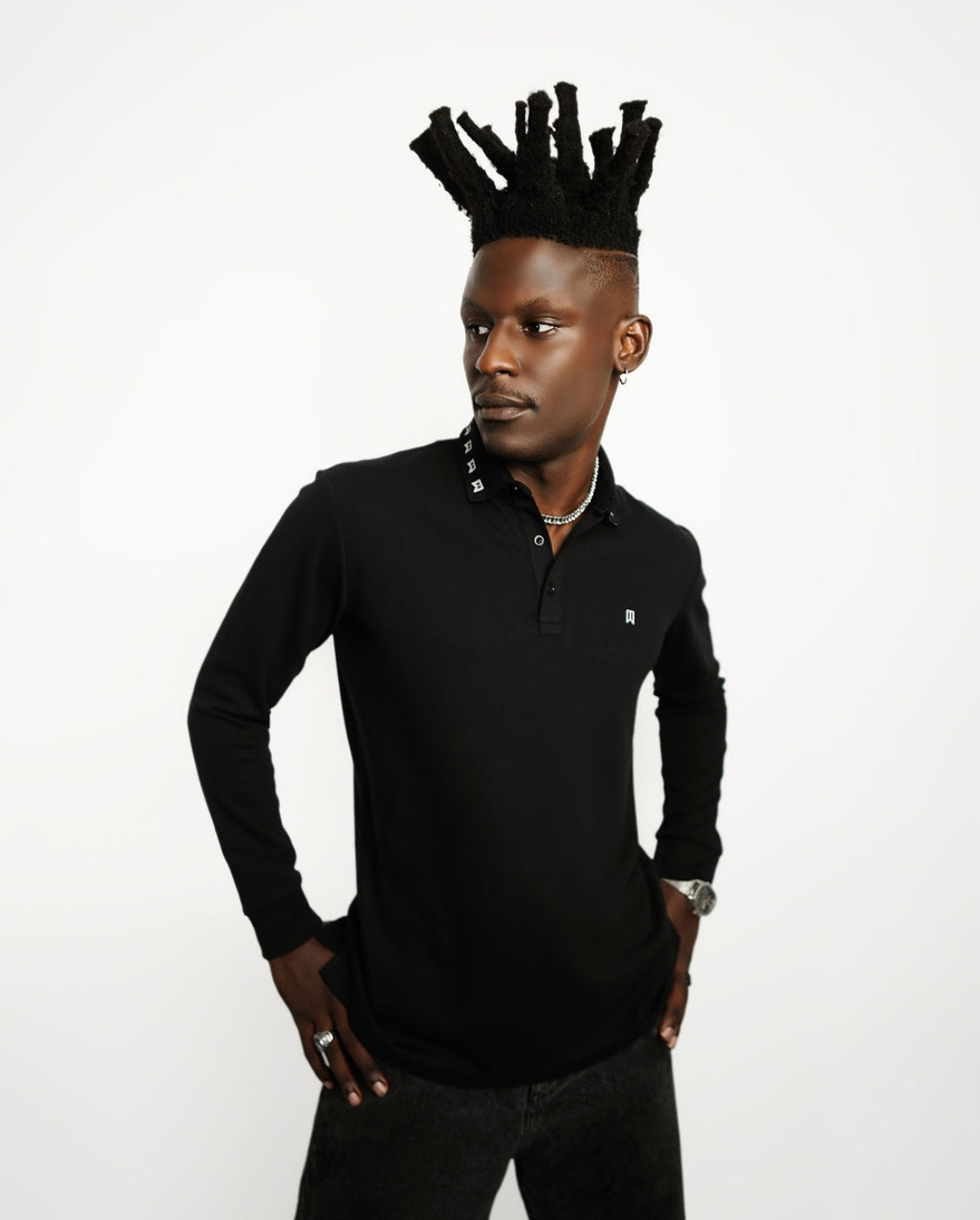 Black signature long sleeve polo