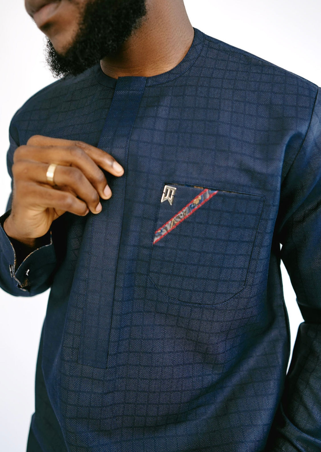 Blue Black Brocade Kaftan (RTW)